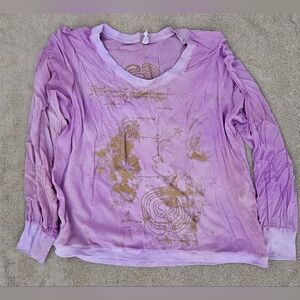 RARE THE PEOPLE OF THE LABYRINTHS GOLD GRAPHIC SILK TOP BLOUSE MED DESIGNER
